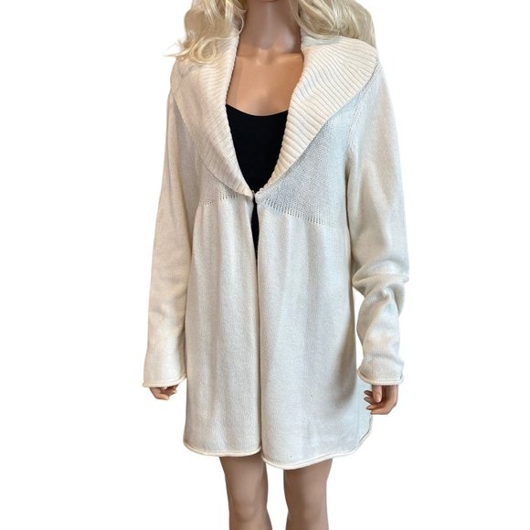 Sundance Knit Sweater Long Cardigan Ivory Shawl Collar M/L Cotton Nylon - Picture 2 of 16